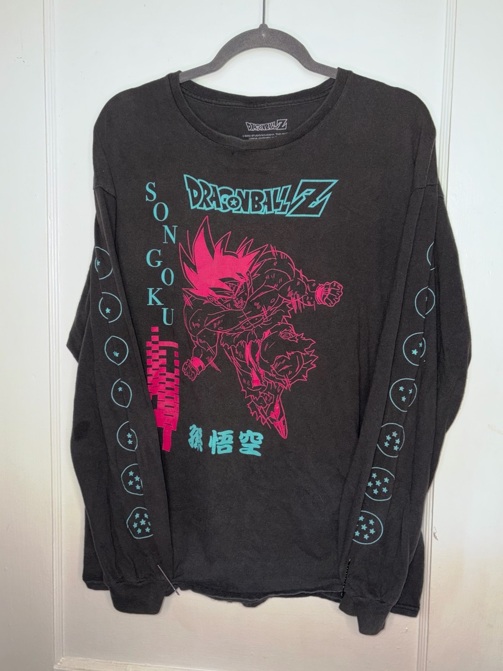 Dragon Ball Z Son Goku Graphic Long Sleeve Tee - Black with Pink & Teal xl
